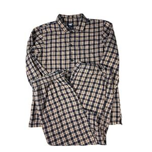 LANDS END Plaid Flannel Pajama Set Mens XL Brown Cotton Lounge Cozy Pjs Pants